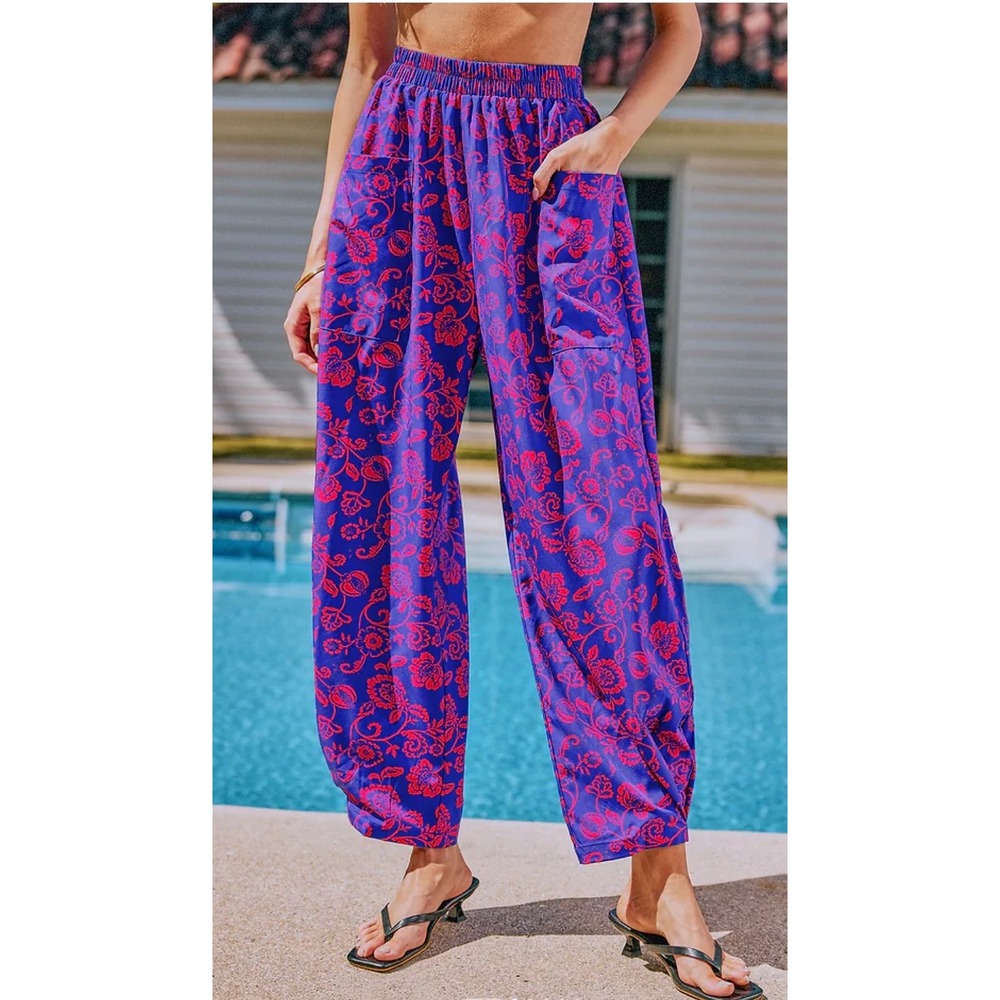 Cupshe Purple and Red Floral Wide-Leg Swim Coverup Pants